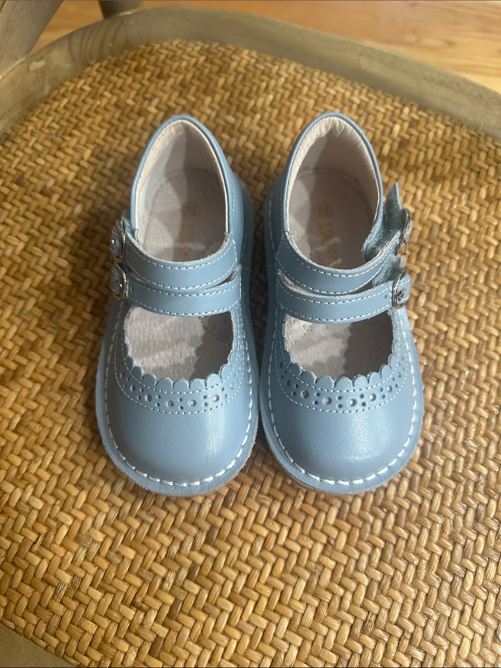 L'Amour Baby Girls Light Blue Double-Strap Mary Jane Dress Shoes
